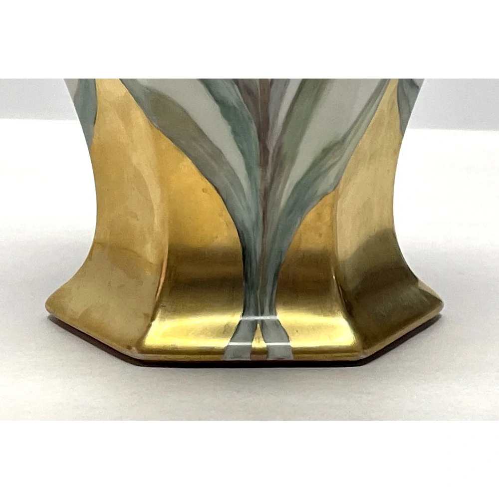 Antique Limoges Bernardaud &C France Hand Painted Iris Vase 1919 Hexagonal 11.5